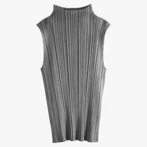 Issey Miyake Gray Pleated Sleeveless Top